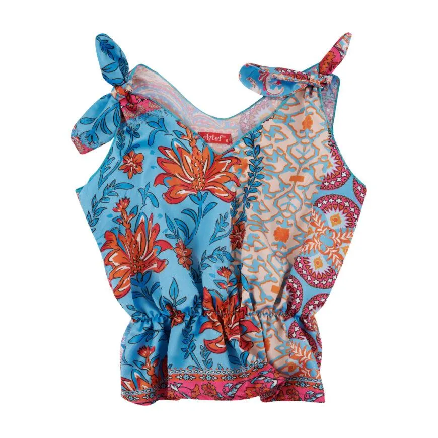 Μπλούζα καλοκαιρινή για κορίτσι σε τυρκουάζ χρώμα με εμπριμέ σχέδιο -41.5006T