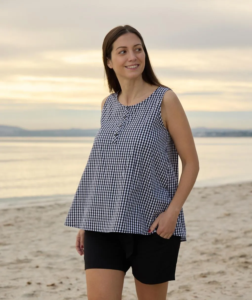 Γυναικεία αμάνικη μπλούζα εγκυμοσύνης/θηλασμού καρό άσπρη/μαύρη