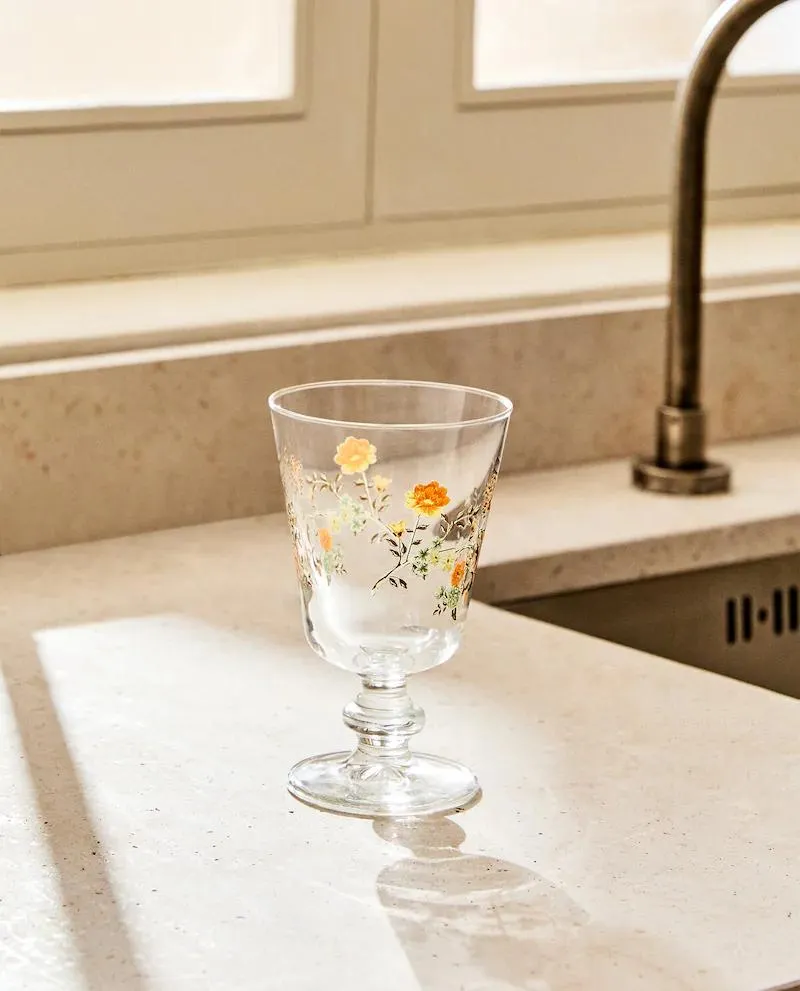 ΓΥΑΛΙΝΟ ΚΟΛΟΝΑΤΟ ΠΟΤΗΡΙ ΜΕ ΑΠΟΤΥΠΩΜΕΝΟ ΣΧΕΔΙΟ ΛΟΥΛΟΥΔΙΩΝ