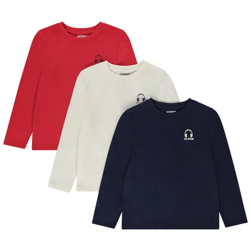 Σετ από 3 t-shirts μακρυμάνικο print ακουστικά για αγόρι