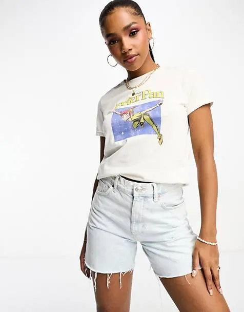 ASOS DESIGN baby tee with peter pan disney licence graphic in cream