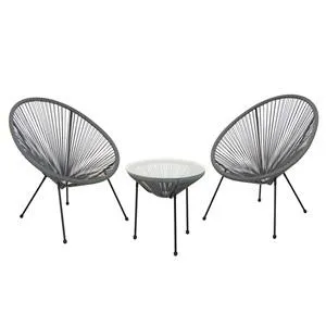 ACAPULCO Set Κήπου - Βεράντας: Τραπέζι + 2 Πολυθρόνες Μέταλλο Μαύρo / Rattan Γκρι