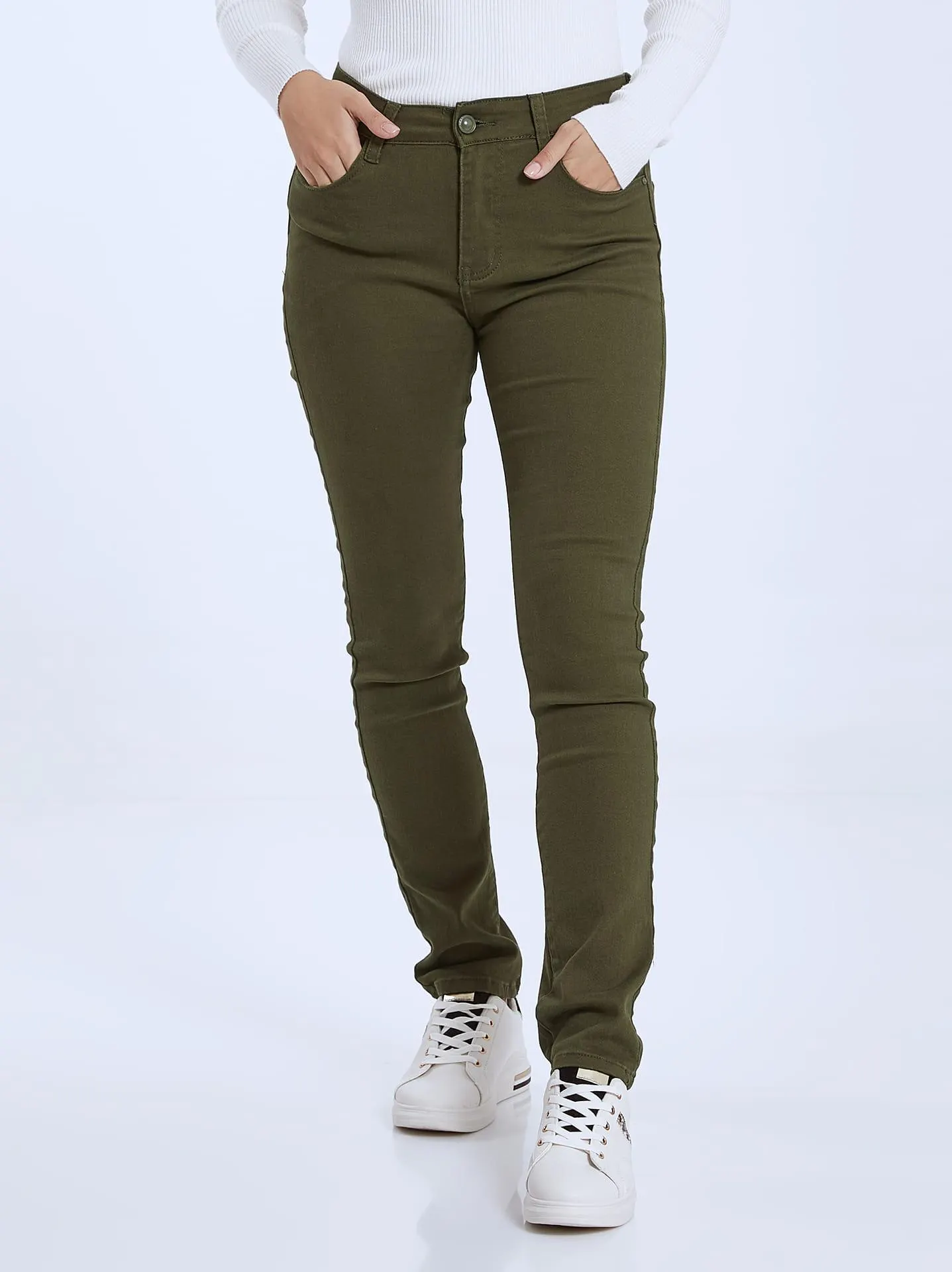 Παντελόνι με βαμβάκι σε χακί