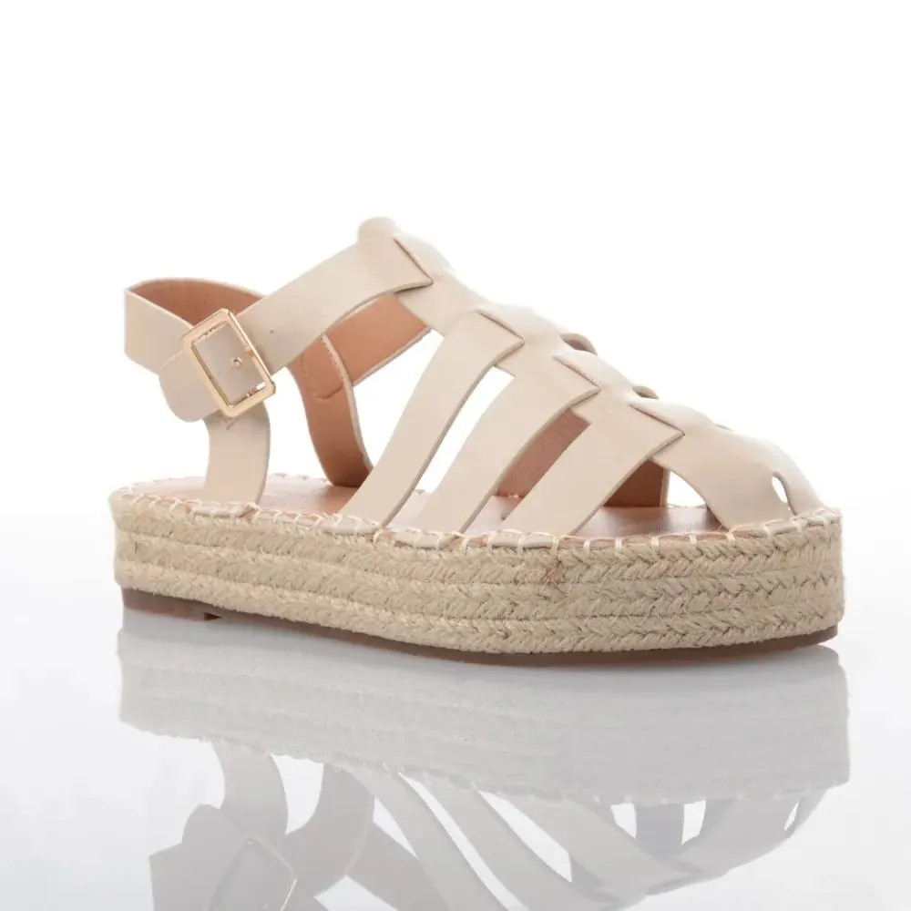 Γυναικεία μπέζ σανδάλια με λουράκια Famous