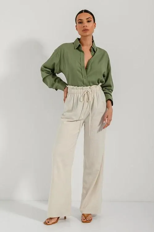 Λινή wide leg παντελόνα
