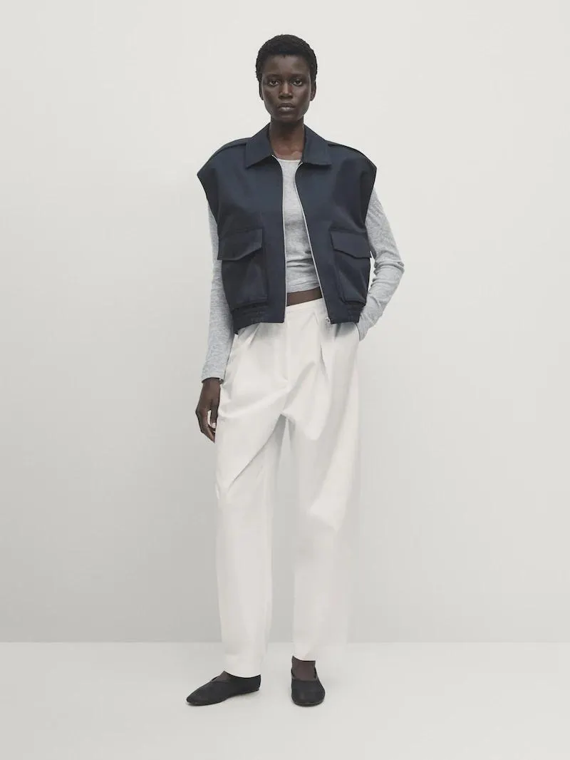 Pantalón mezcla algodón corte barrel