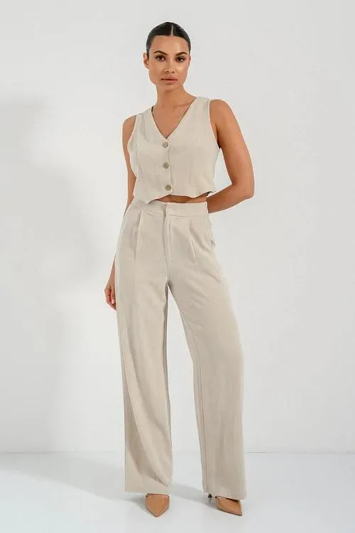 Wide leg λινή παντελόνα με πιέτες