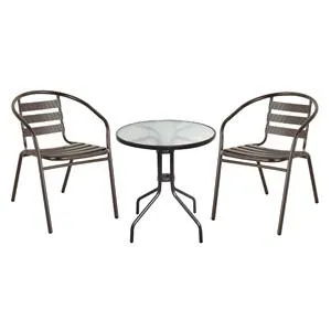 BALENO - FUNKY Set Βεράντας - Κήπου: Τραπέζι + 2 Πολυθρόνες Μέταλλο - Αλουμίνιο Βαφή Καφέ