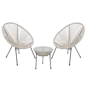 ACAPULCO Set Κήπου - Βεράντας: Τραπέζι + 2 Πολυθρόνες Μέταλλο Μαύρο / Rattan Άσπρο