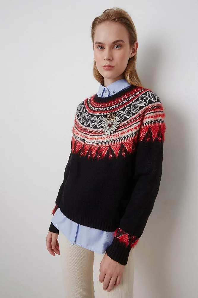 Knit sweater with jacquard print