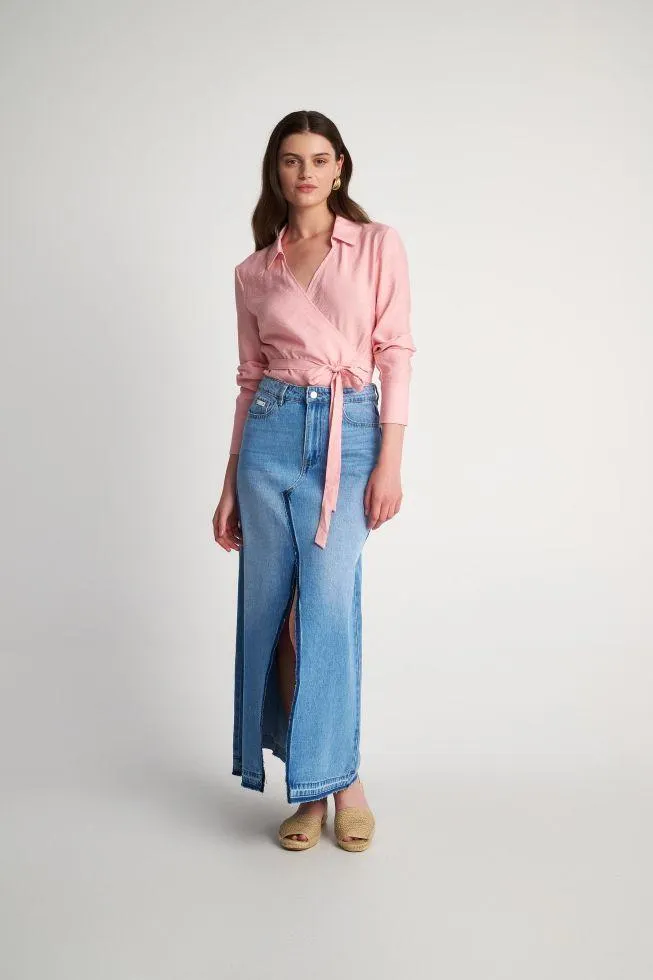 Τοπ κρουαζέ με γιακά - Pink