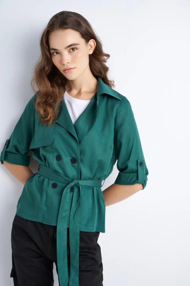 Ζακέτα σταυρωτή με κουμπιά - Green