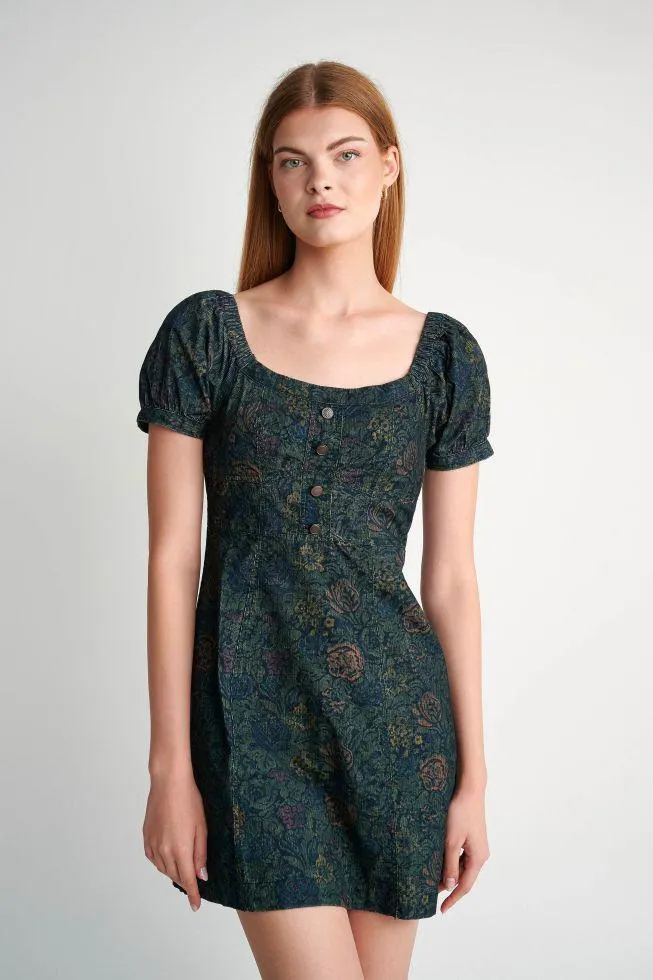 Φόρεμα φλοράλ με φουσκωτά μανίκια Multicolor