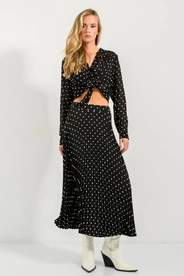 Midi πουά πλισέ φούστα