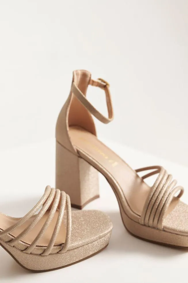 Πέδιλα ψηλοτάκουνα με glitter Gold