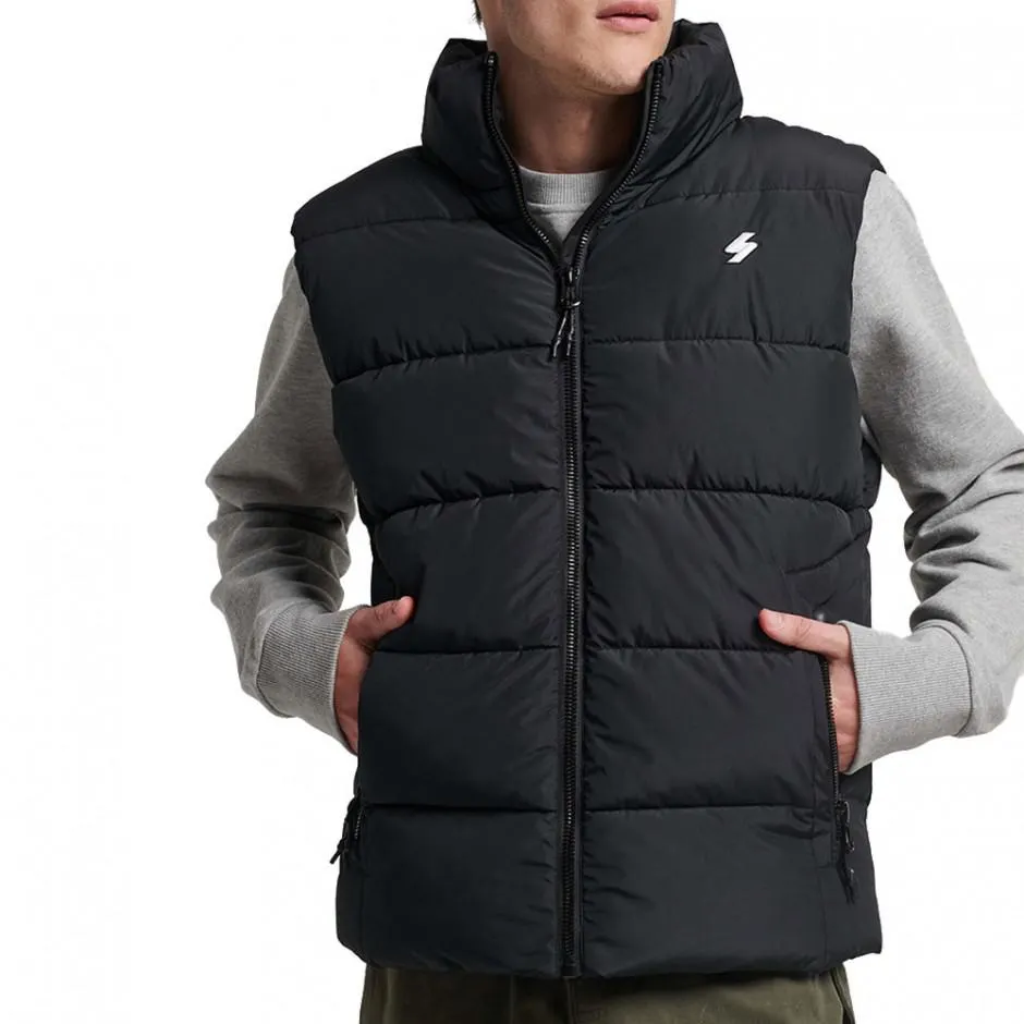 Superdry Sports Puffer Gilet Μαύρο - Ανδρικό Αμάνικο Μπουφάν