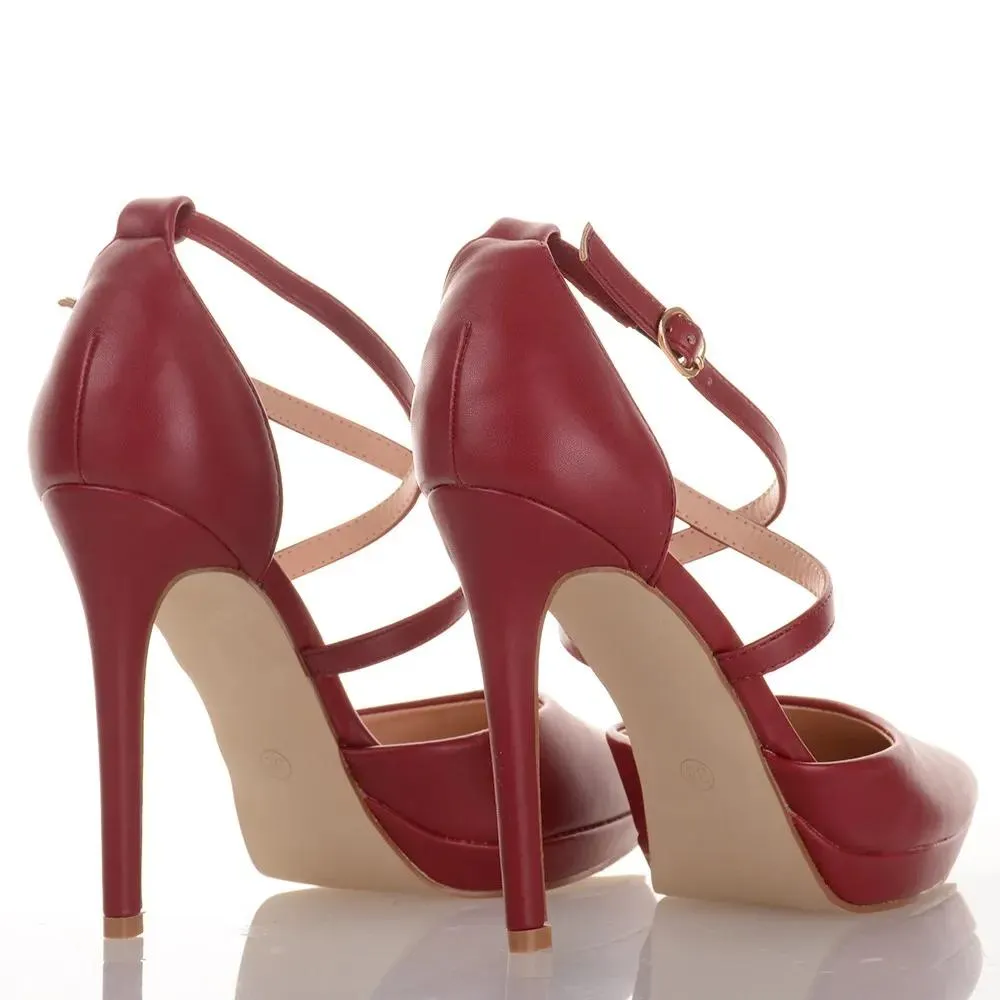 Μπορντό Γόβες με Χιαστί Λουράκι Famous