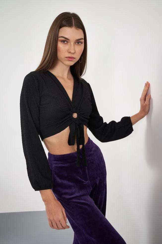 Μπλούζα cropped με ανάγλυφη υφή Black