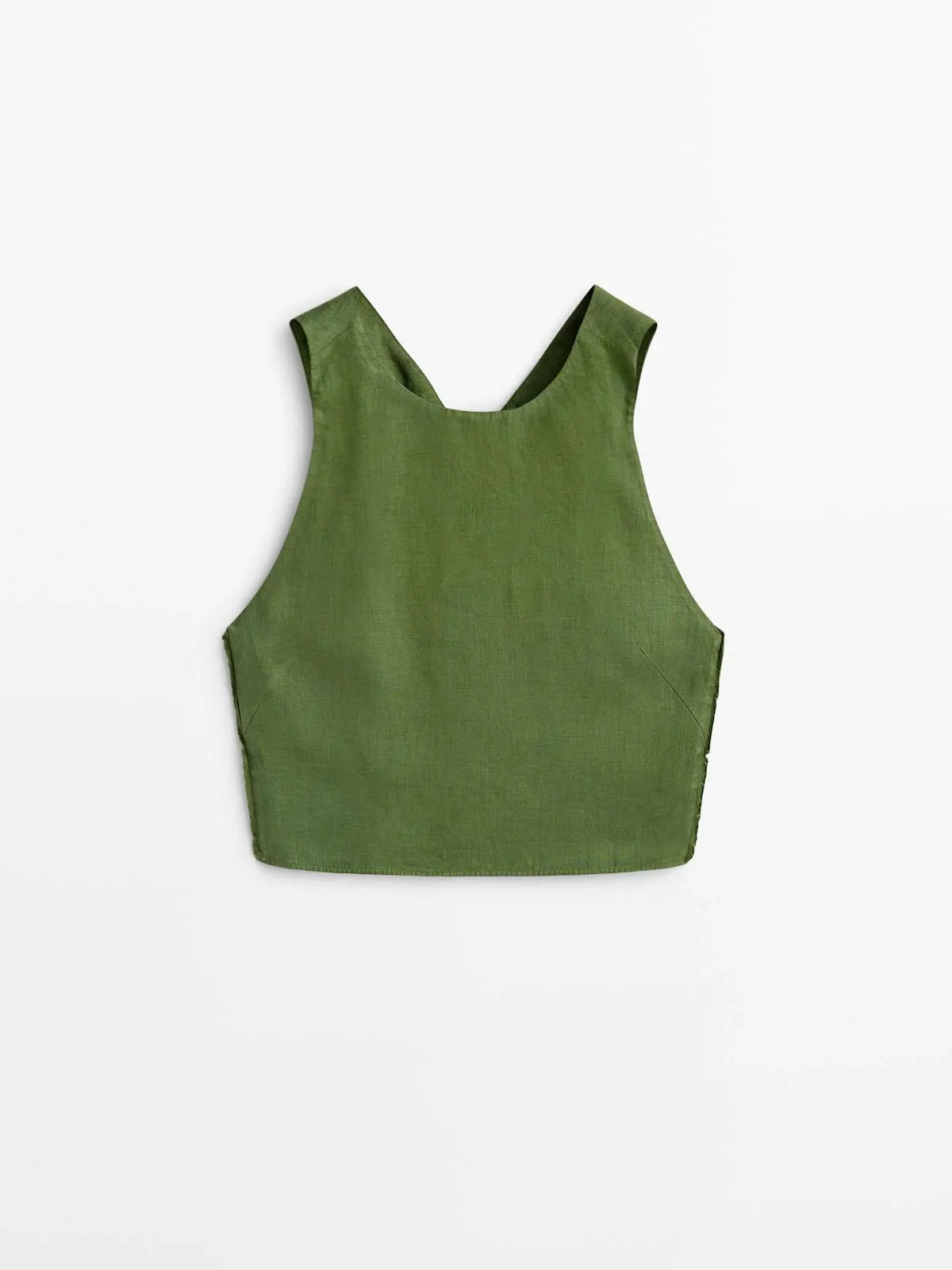 Linen top with crossed back and frayed detail