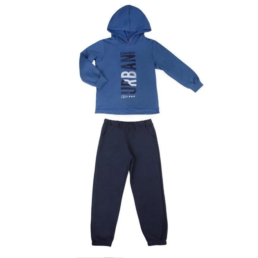 Παιδική χειμερινή φόρμα για αγόρι ίντιγκο με τύπωμα URBAN και κουκούλα -12.1900IN