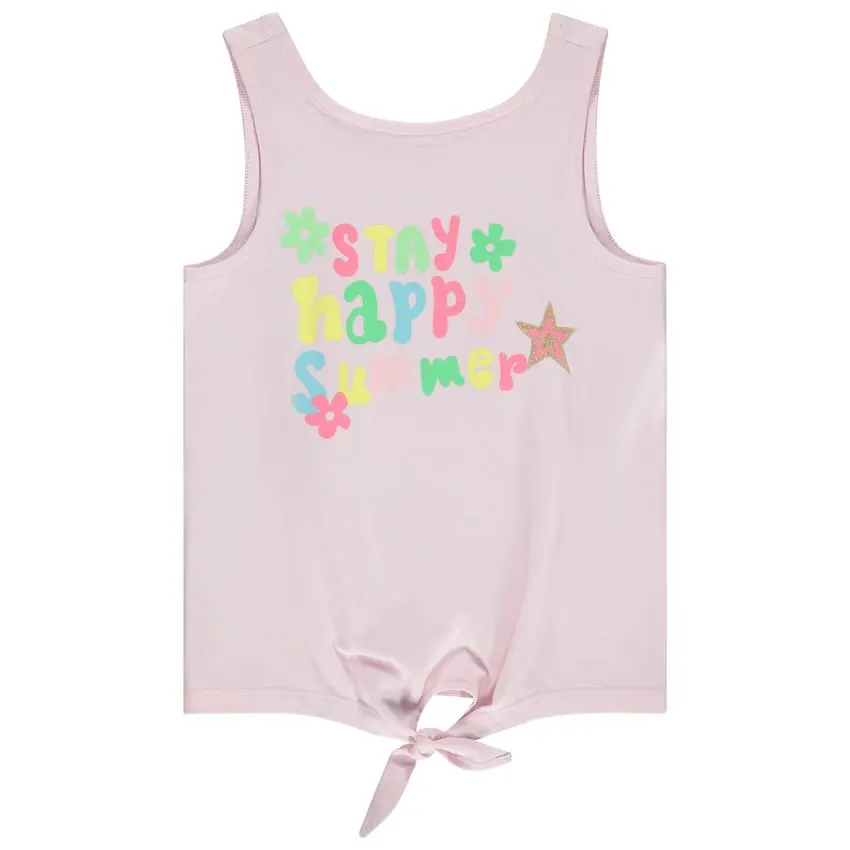 Μπλουζάκι αμάνικο με κόμπο με τον print φαντεζί με glitter για κορίτσι