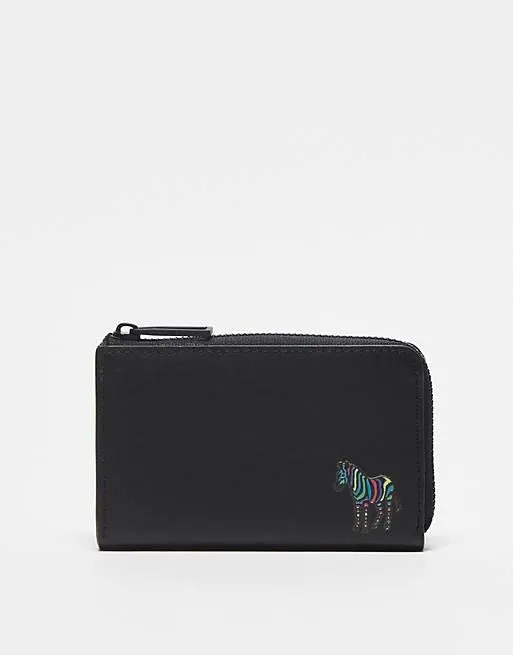Paul Smith zip round card holder with zebra logo in black