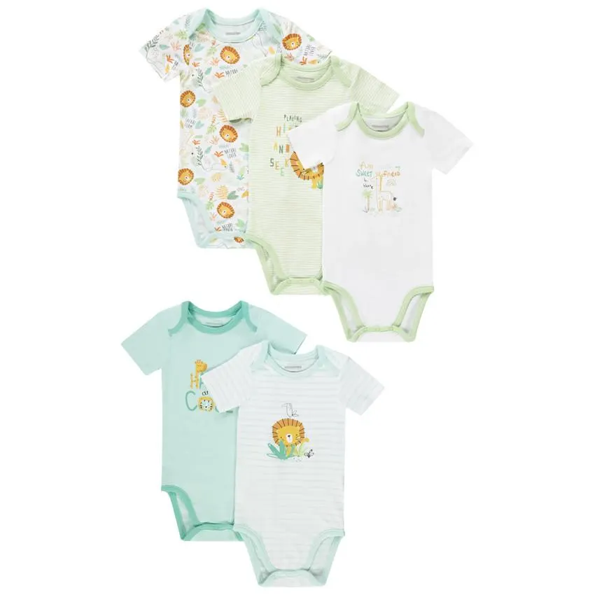 Σετ από 5 bodies κοντομάνικο για bebe αγόρι λιοντάρι με διαφορετικά ανοίγματα ανάλογα την ηλικία