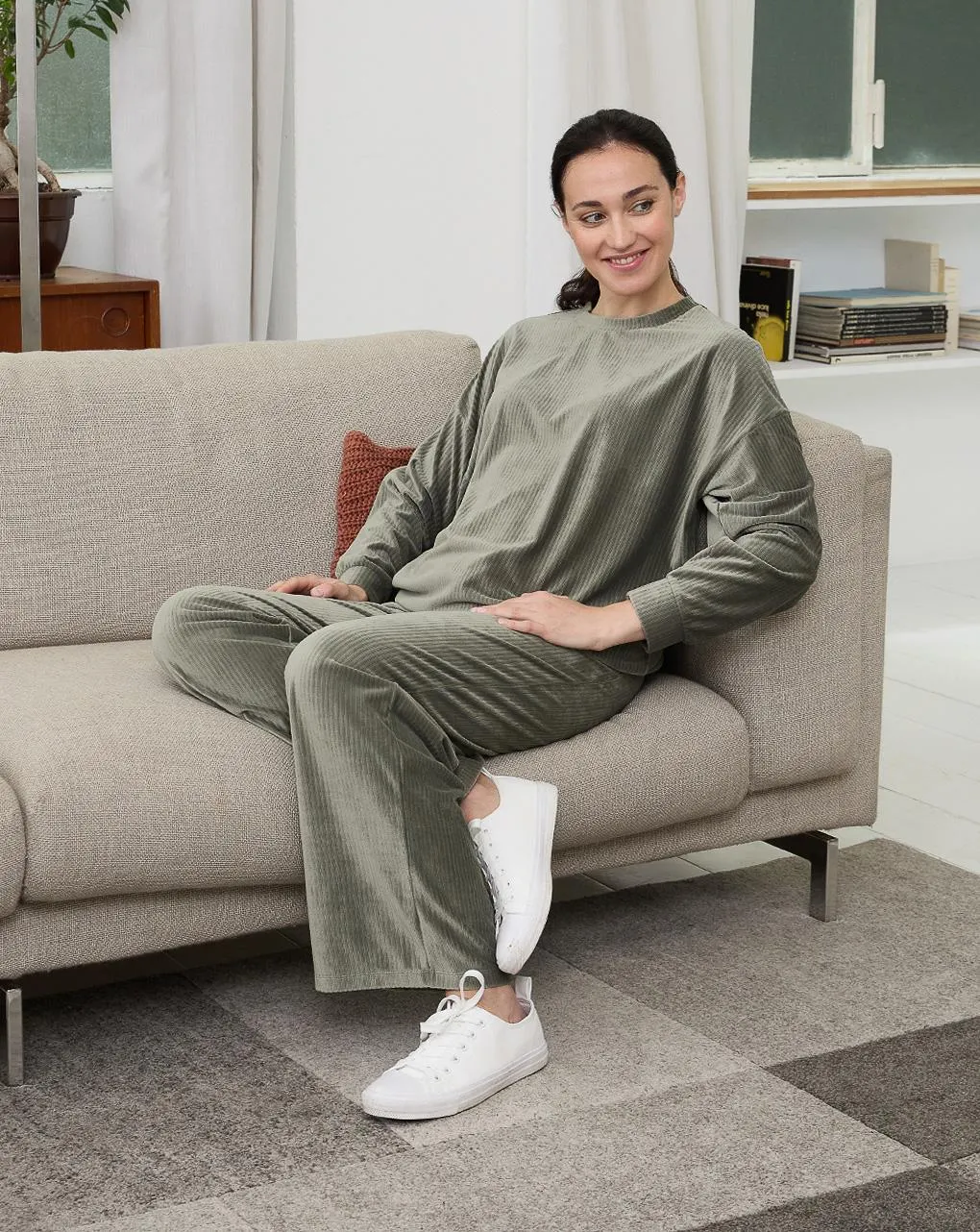 Γυναικεία μπλούζα φούτερ εγκυμοσύνης από σενίλ χακί