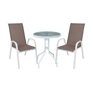 RIO Set Κήπου - Βεράντας: Τραπέζι + 2 Πολυθρόνες Μέταλλο Άσπρο, Textilene Cappuccino