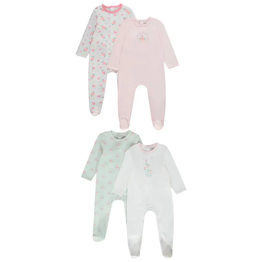 Σετ από 4 φορμάκι Jersey με σχέδιο fleuri για bebe κορίτσι