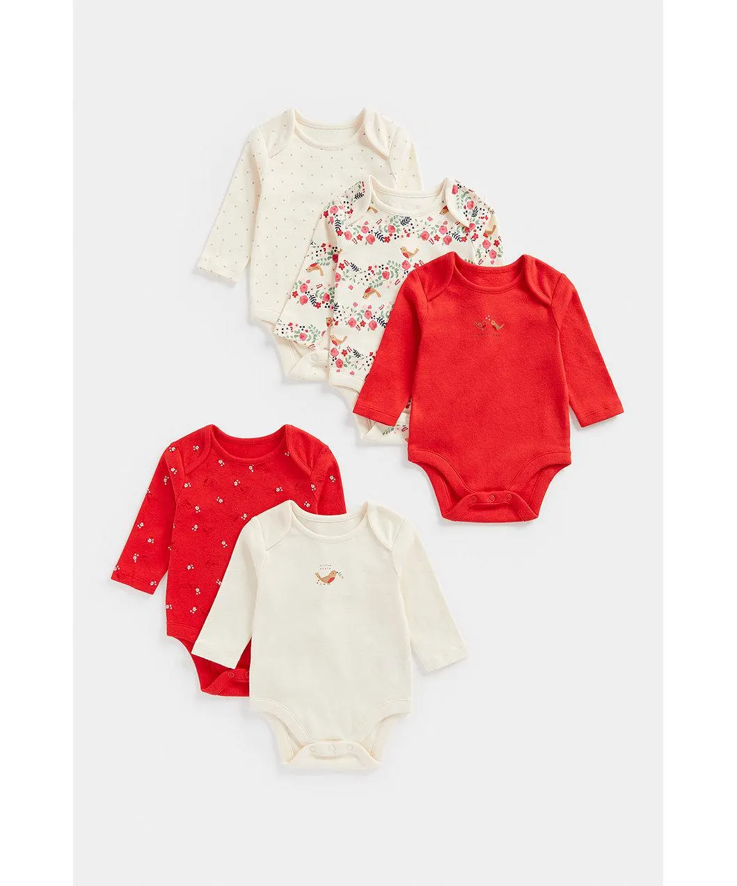 μακρυμάνικα κορμάκια με κοκκινολλαίμηδες - σετ των 5