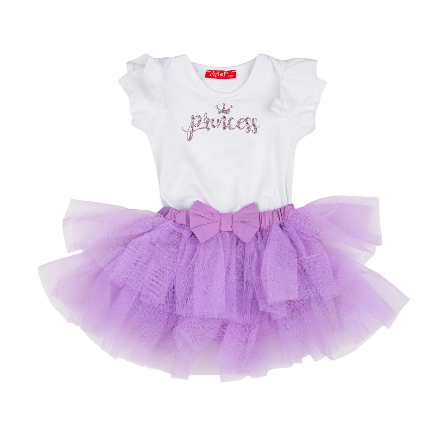 Βρεφικό σετ για κορίτσι φούστα μπλουζάκι σε λιλά λευκό χρώμα -31.7801L