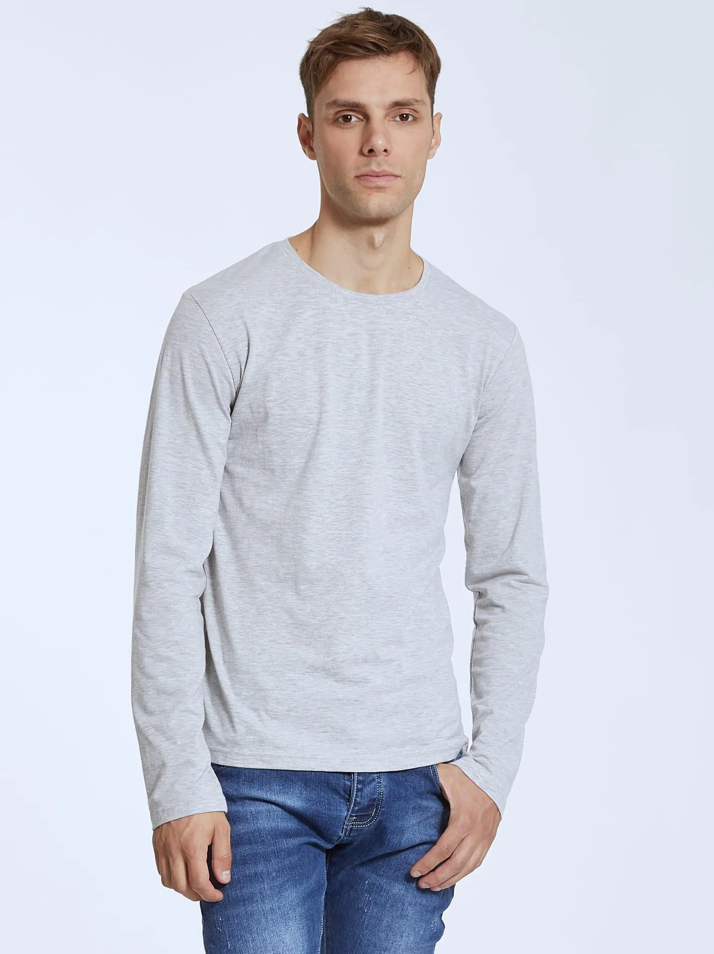 Ανδρική μπλούζα με βαμβάκι σε γκρι ανοιχτό