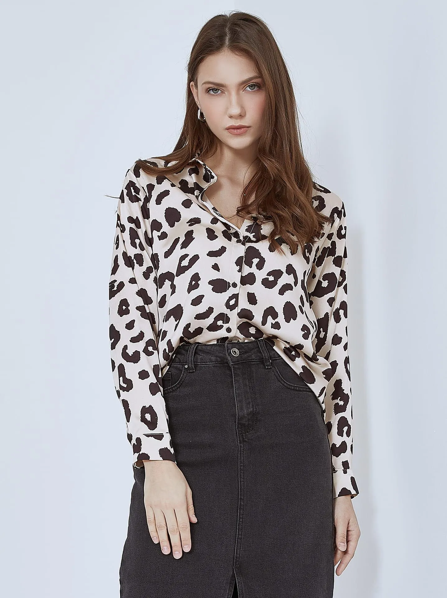 Λεοπάρ ασύμμετρο πουκάμισο σε μπεζ