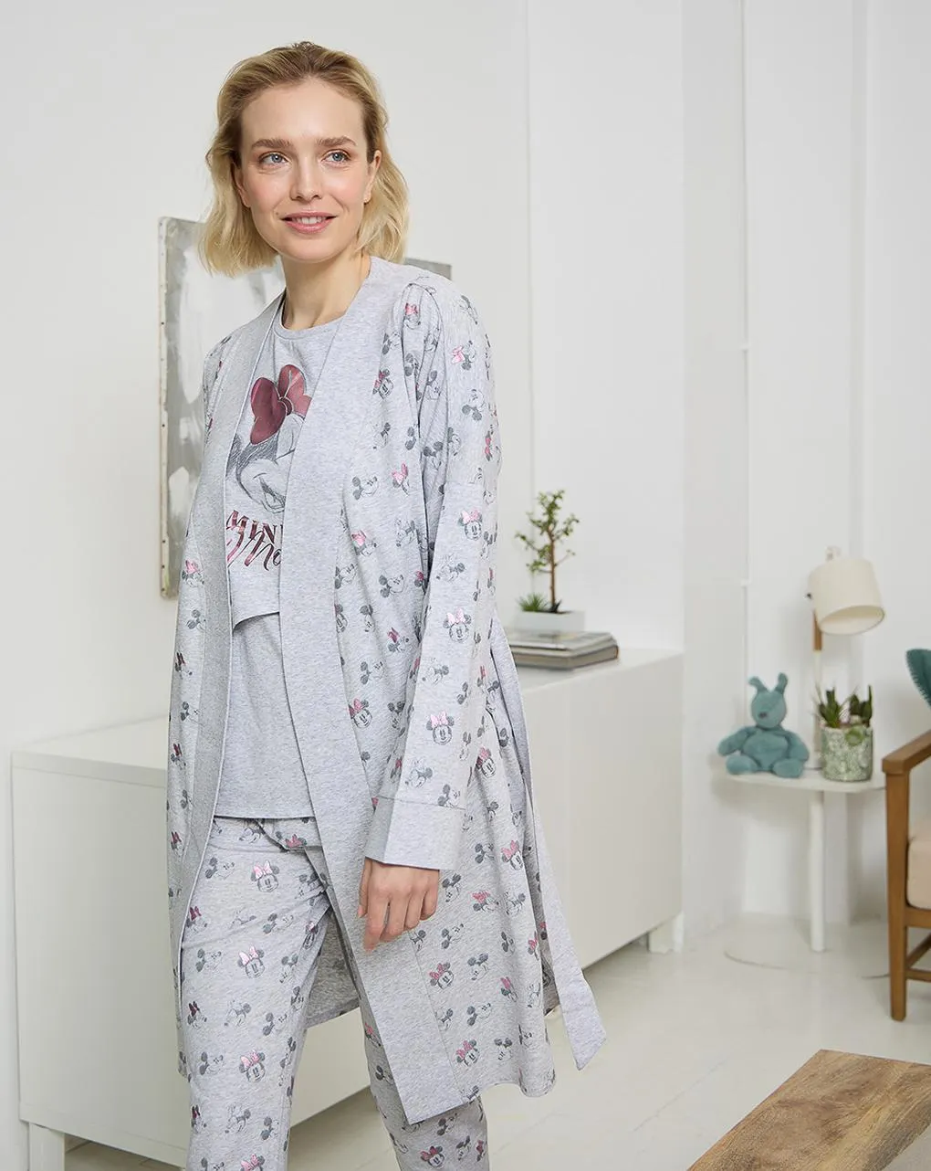 Γυναικεία ρόμπα εγκυμοσύνης/θηλασμού γκρι με τη minnie και το mickey