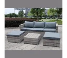 PRIMERA Set Καθιστικό Κήπου ALU, Wicker & Μαξιλάρια Γκρι, Καναπέ με λειτουργία Ανάκλησης