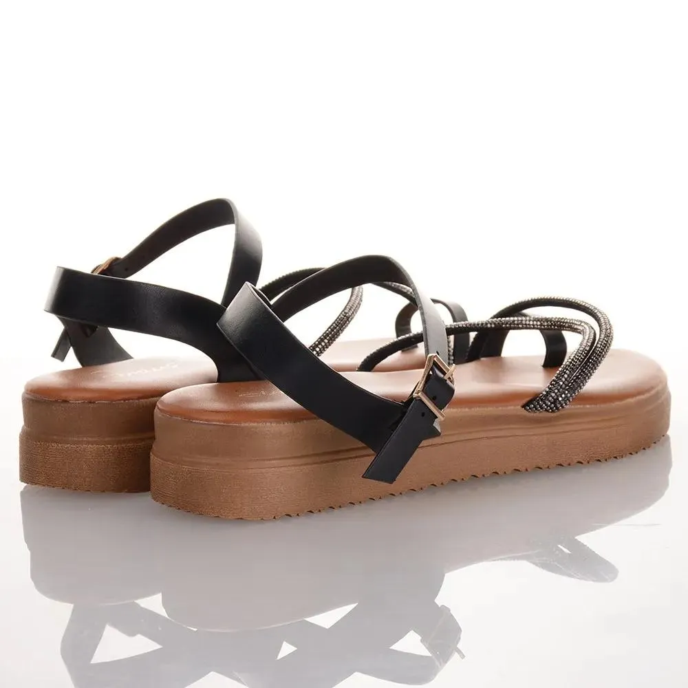 Μαύρα Flatforms με Στρας Famous