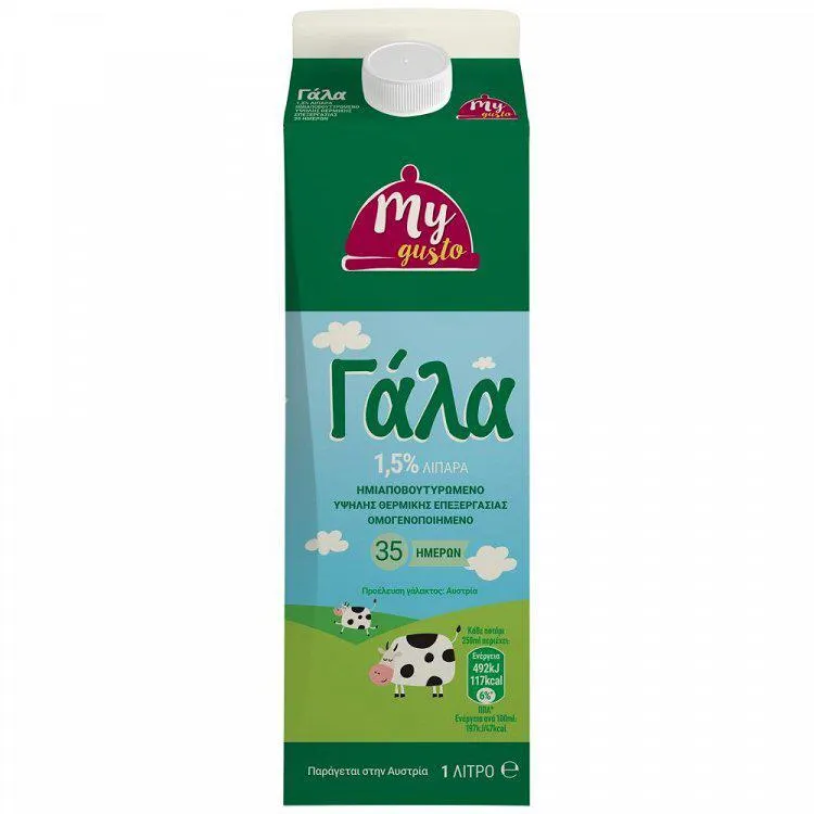 My Gusto Γάλα Υψηλής Θερμικής Επεξεργασίας 1,5% Λιπαρά 1 lt
