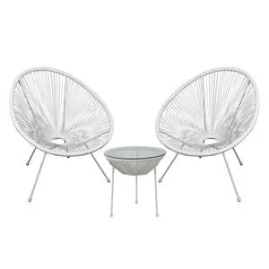 ACAPULCO Set Κήπου - Βεράντας: Τραπέζι + 2 Πολυθρόνες Μέταλλο Άσπρο/Rattan Άσπρο