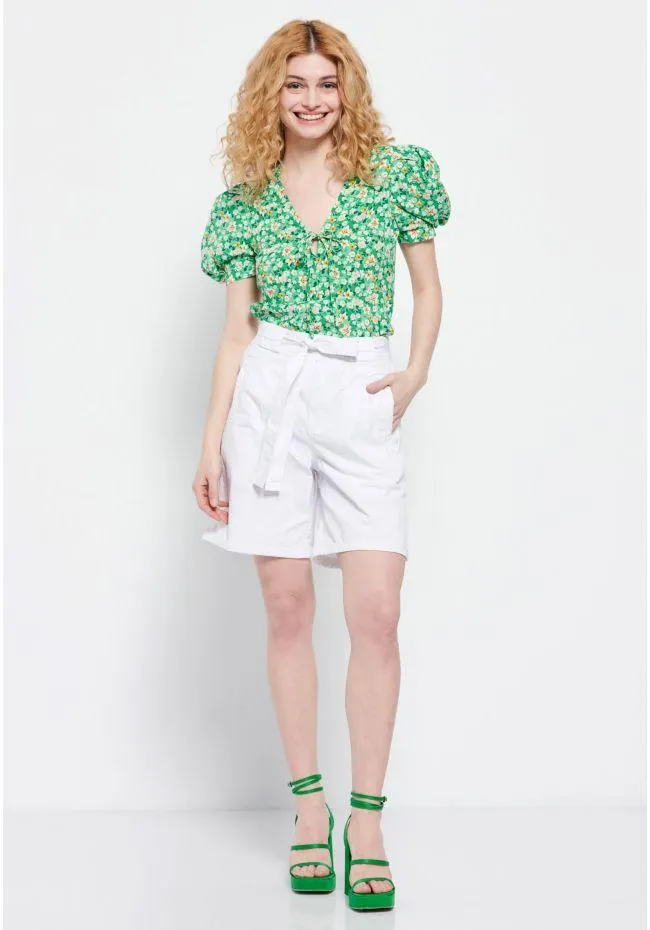 Ψηλόμεσο γυναικείο σορτς με δέσιμο μπροστά