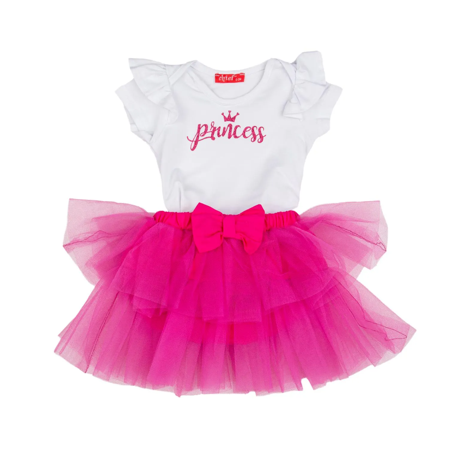 Βρεφικό σετ για κορίτσι φούστα μπλουζάκι σε φούξια λευκό χρώμα -31.7801F