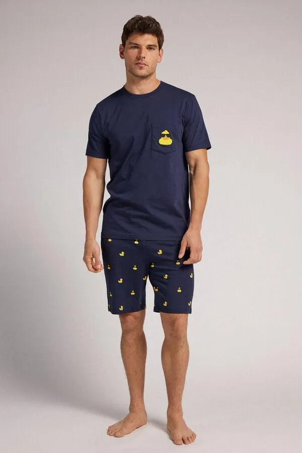 Κοντή Βαμβακερή Πιτζάμα με Print Παπάκια
