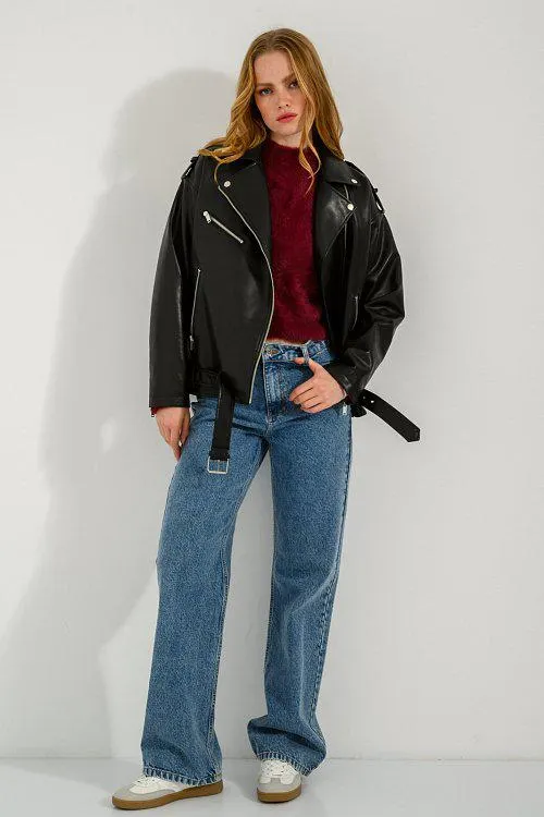 Oversized biker τζάκετ σε όψη δερματίνης