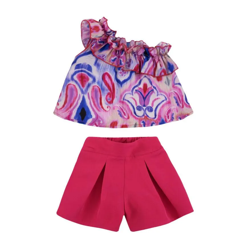 Σετ μπεμπέ για κορίτσι καλοκαιρινό σε φούξια εμπριμέ χρώμα -41.3502F