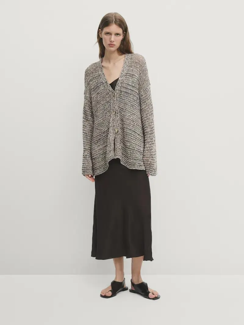 Flecked knit cardigan with buttons