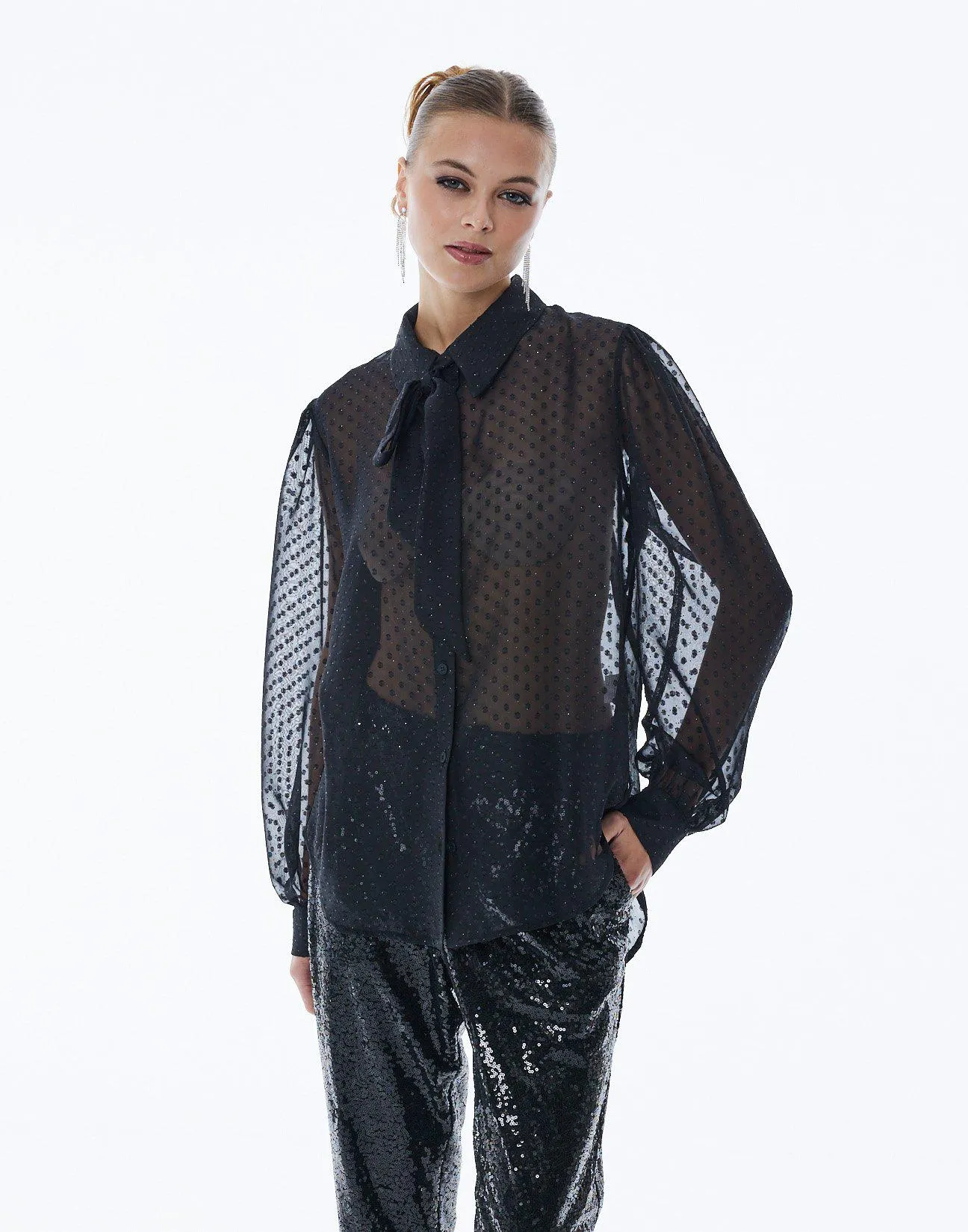 Ημιδιάφανο πουκάμισο με δέσιμο