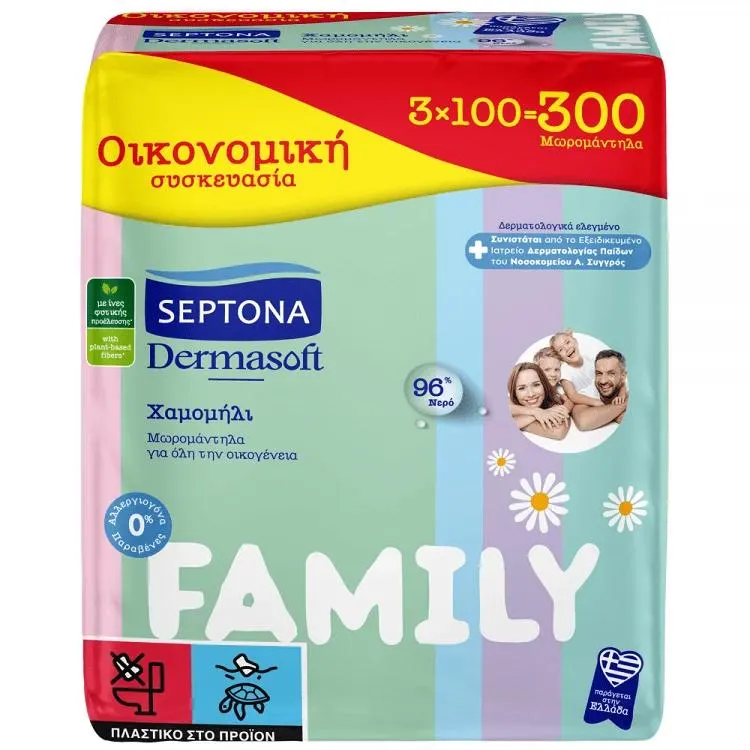 Septona Dermasoft Family Μωρομάντηλα Οικονομική Συσκευασία 3x100τεμ