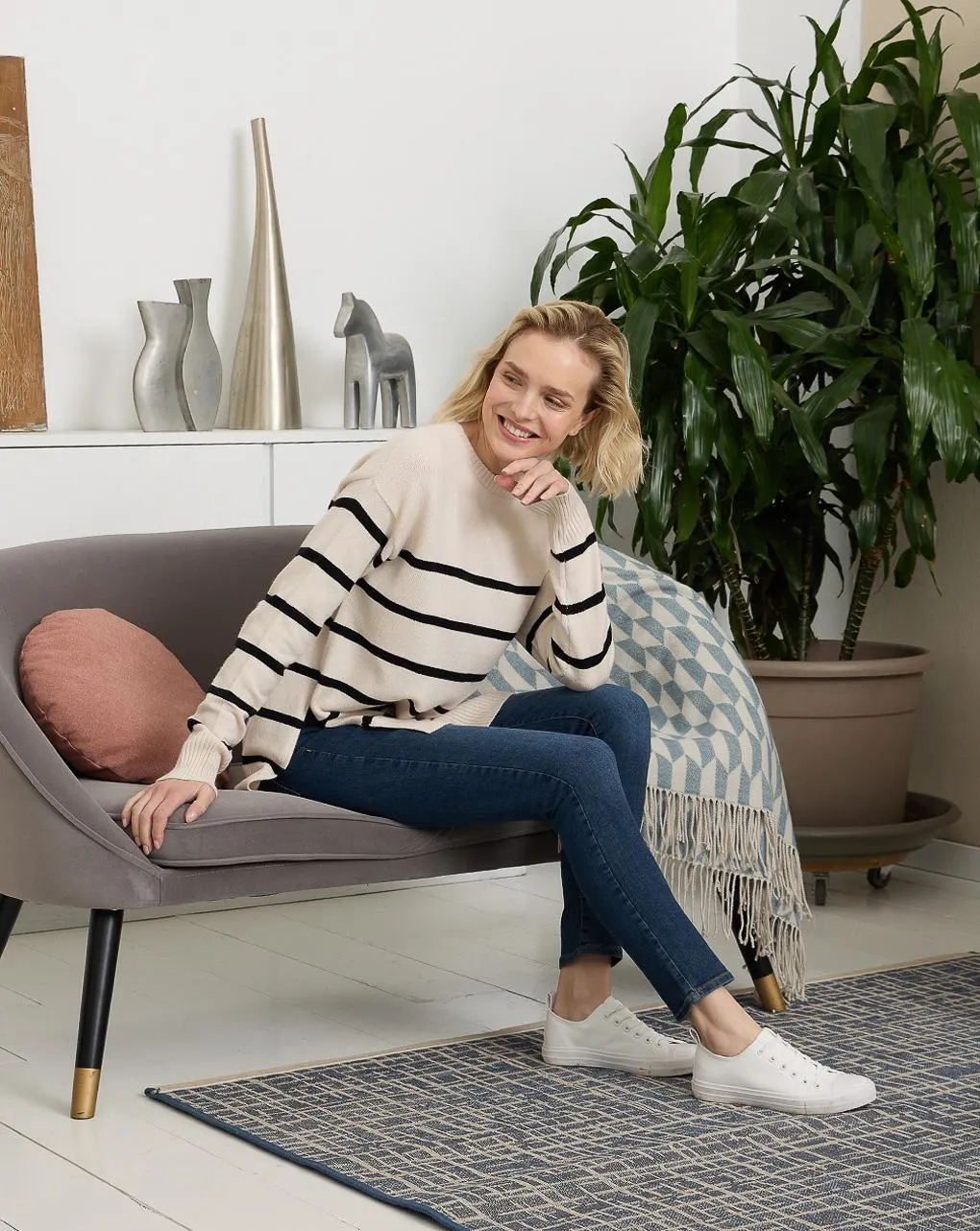 Γυναικείο πουλόβερ εγκυμοσύνης κρεμ ριγέ