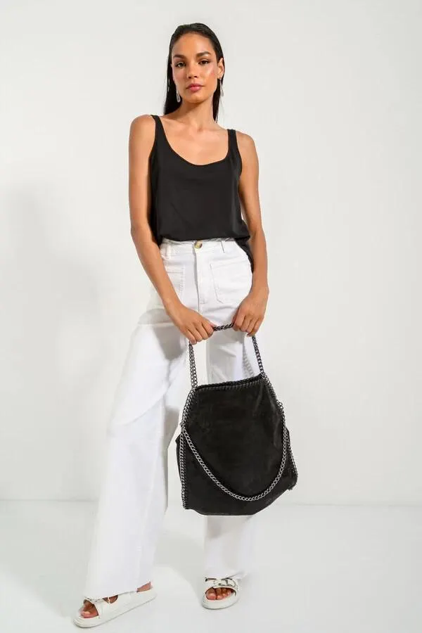 Τσάντα ώμου με γυαλιστερή όψη