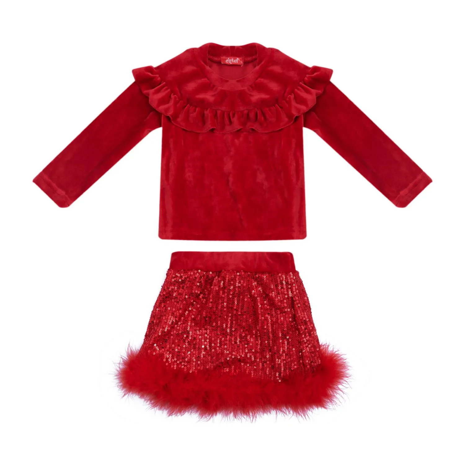 Χειμερινό μπεμπέ σετ για κορίτσι σε κόκκινο χρώμα βελουτέ -32.6511K